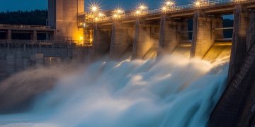El Niño acende alerta para vulnerabilidade do setor elétrico brasileiro 4 Hidreletrica-em-operacao-com-barragem-turbinas-agua-fluindo-geradores-de-energia-eletrica-funcionando